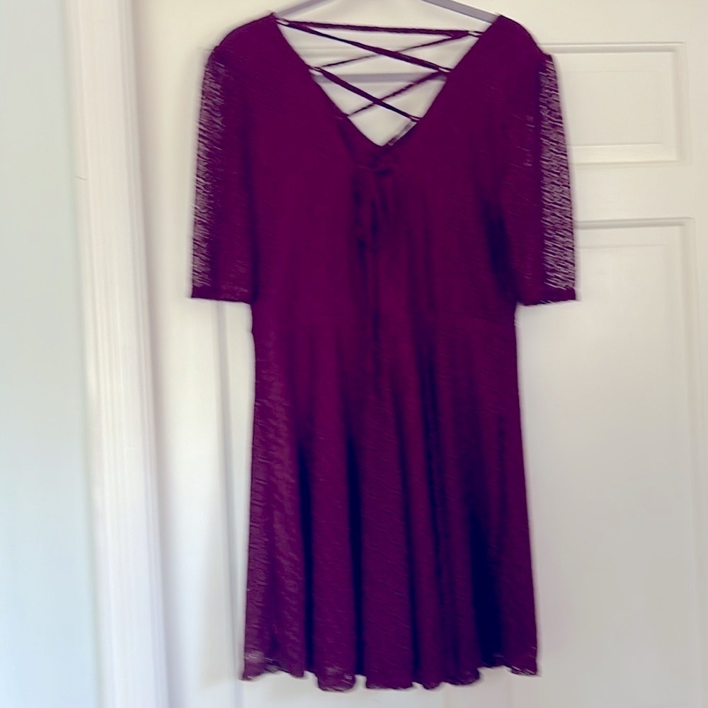 Songwriter Lace Dress Western Boho Burgundy Red Lace Up Mini Dress XL - Picture 8 of 8